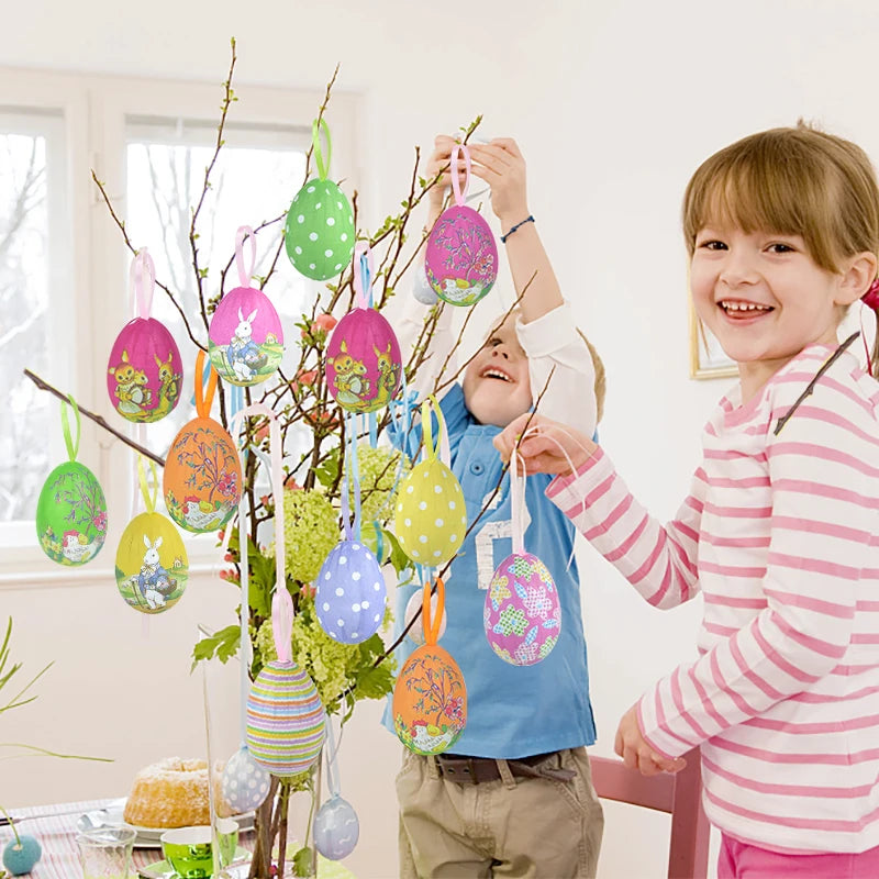 Ovos de pascoa coloridos estilo pingente, decoração da Páscoa, 12pcs